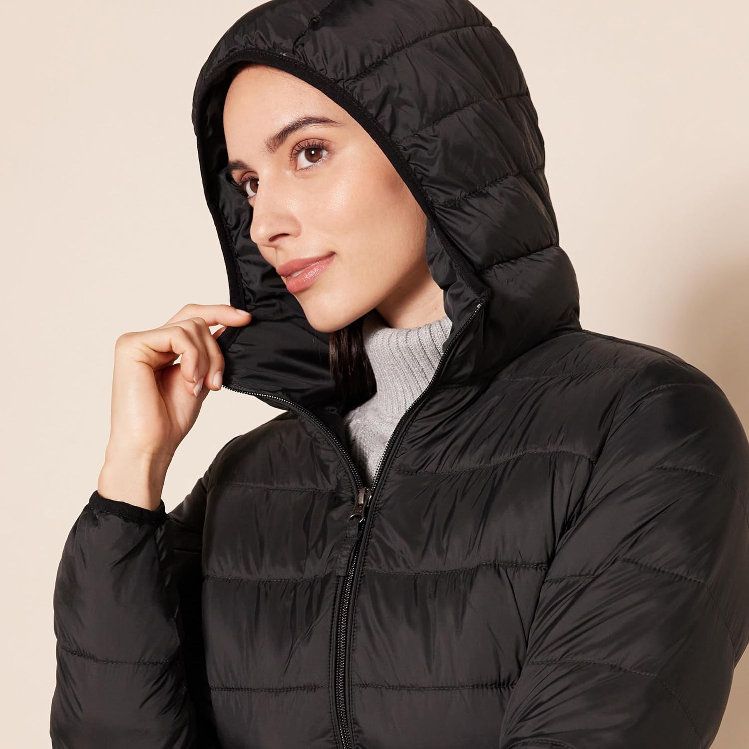 Essentials Women’s Lightweight Packable Hooded Puffer Coat – Water-Resistant, Plus Sizes Available