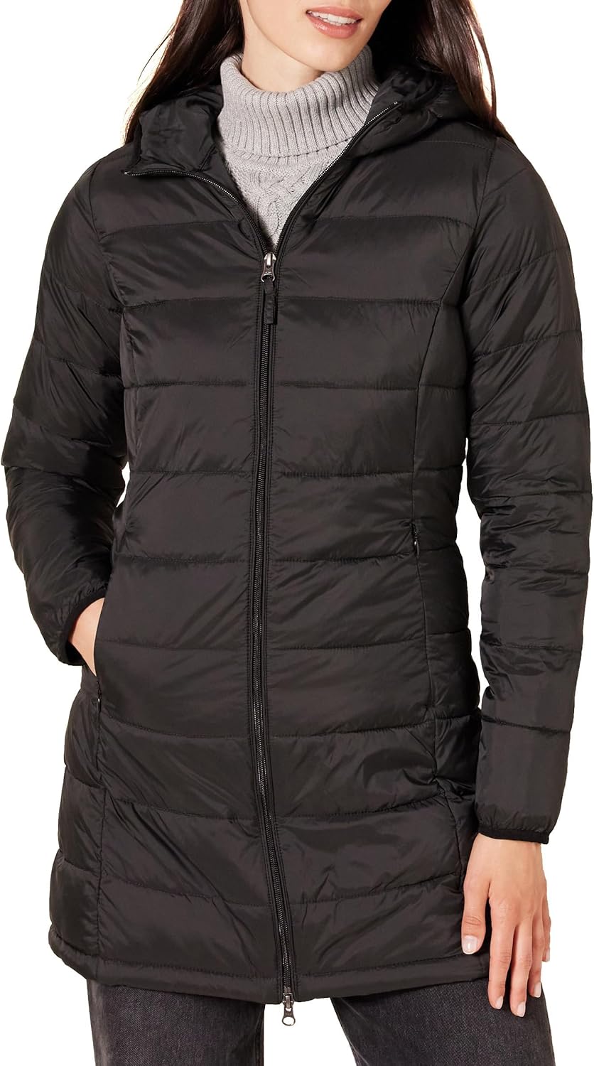 Essentials Women’s Lightweight Packable Hooded Puffer Coat – Water-Resistant, Plus Sizes Available