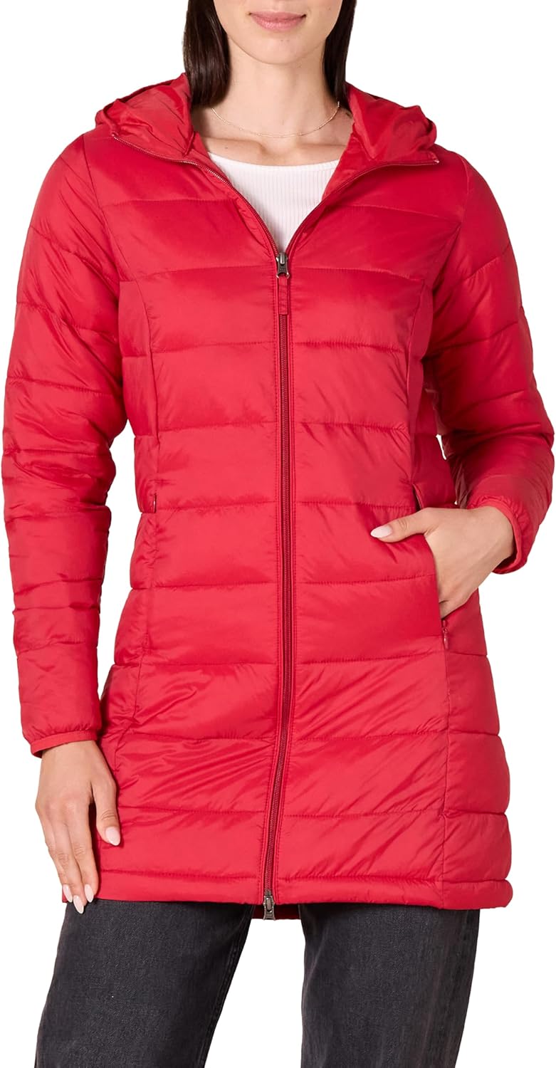 Essentials Women’s Lightweight Packable Hooded Puffer Coat – Water-Resistant, Plus Sizes Available
