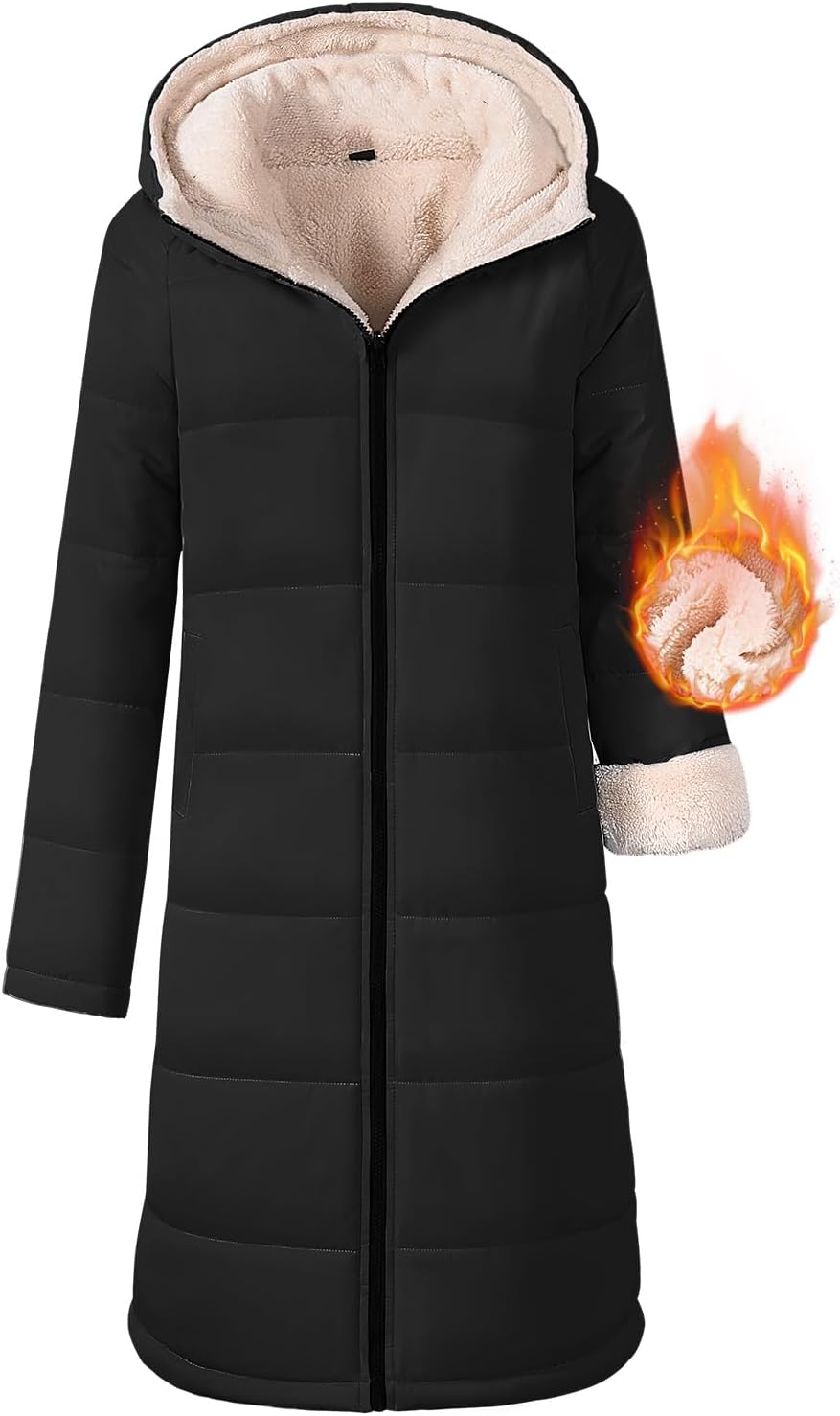 Yusongirl Women's Long Winter Puffer Coat Sherpa Fleece Lined Hooded Down Jacket Oversized Warm Parka