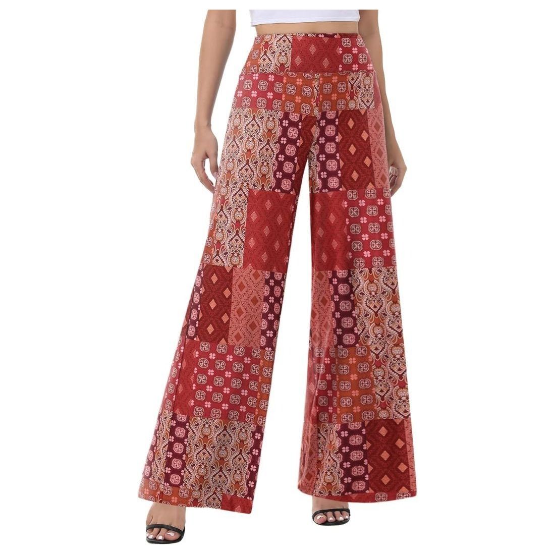 Women’s High-Waisted Wide-Leg Palazzo Pants Casual Beach Lounge Loose-Fit Stretch Trousers