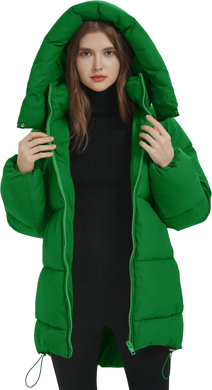 Kissonic Women's Hooded Winter Puffer Coat Long Zip-Up Jacket with Pockets