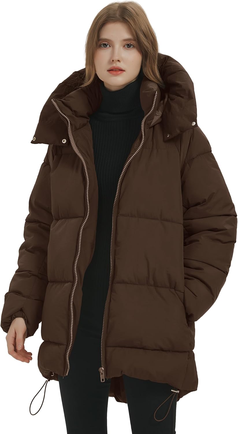 Kissonic Women's Hooded Winter Puffer Coat Long Zip-Up Jacket with Pockets
