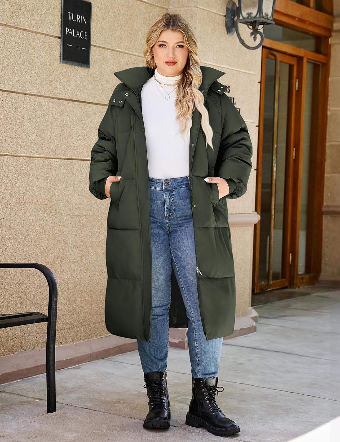 Women's Plus-Size Hooded Long Winter Puffer Coat Quilted Water-Resistant Warm Parka Outerwear 2025