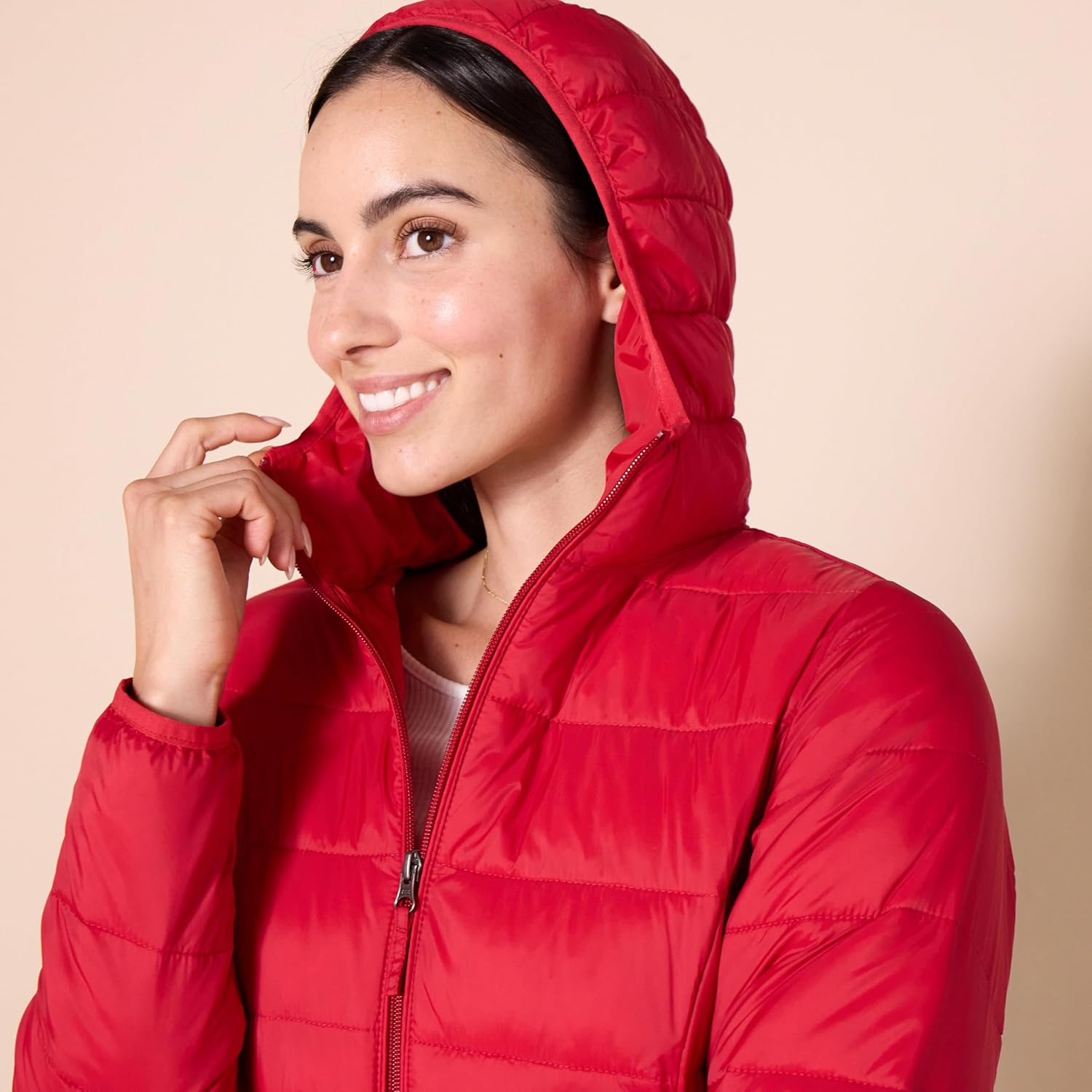 Essentials Women’s Lightweight Packable Hooded Puffer Coat – Water-Resistant, Plus Sizes Available