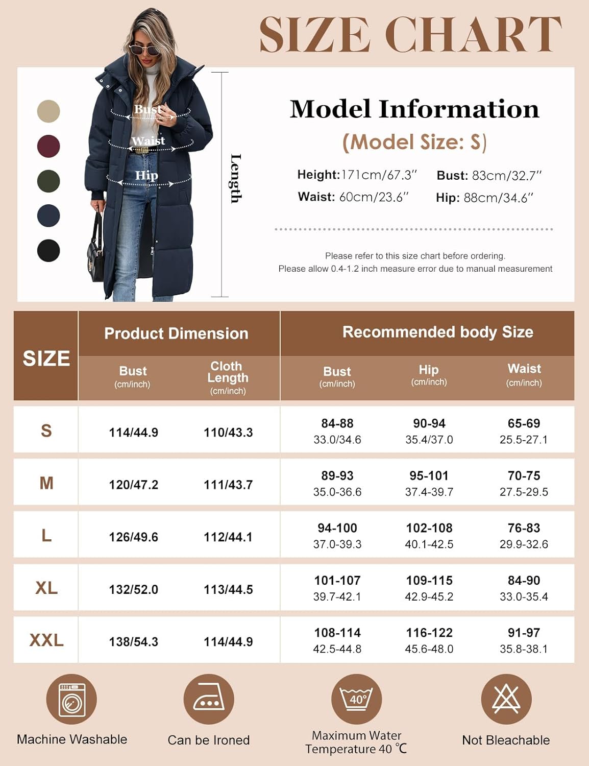 Women’s Hooded Long Winter Puffer Coat Warm Down Parka Water-Resistant Zip-Up Jacket with Decorative Pockets