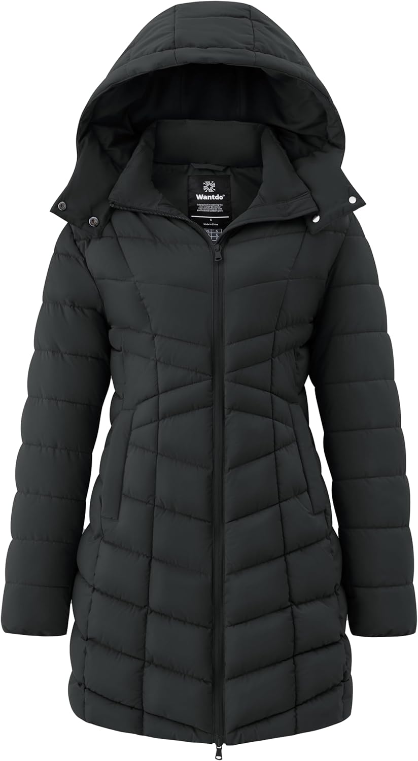 wantdo Women's Long Quilted Puffer Jacket Warm Padded Winter Coat – Plus Sizes Available