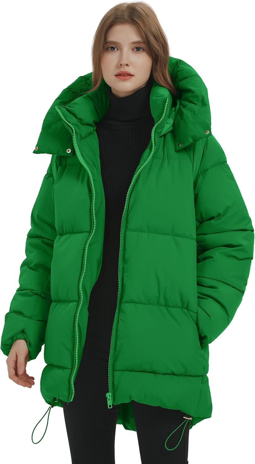 Kissonic Women's Hooded Winter Puffer Coat Long Zip-Up Jacket with Pockets