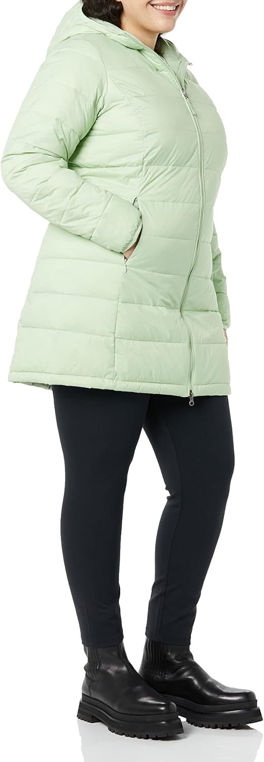 Essentials Women’s Lightweight Packable Hooded Puffer Coat – Water-Resistant, Plus Sizes Available