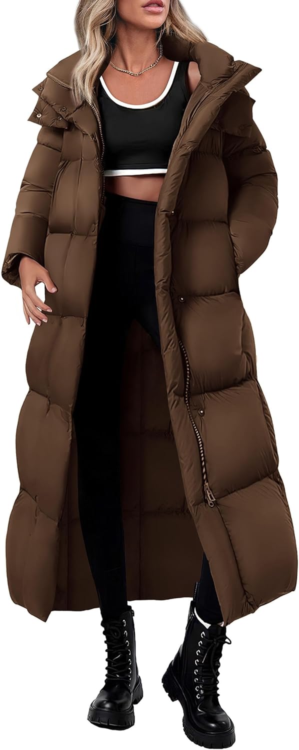 PRETTYGARDEN Women's Hooded Long Winter Puffer Coat Zip-Up Thickened Down Jacket Casual Warm Outerwear