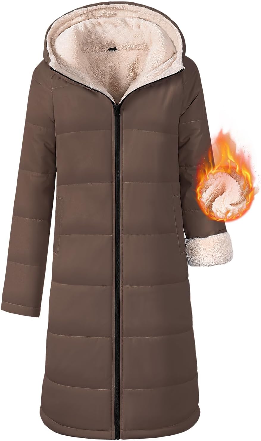 Yusongirl Women's Long Winter Puffer Coat Sherpa Fleece Lined Hooded Down Jacket Oversized Warm Parka