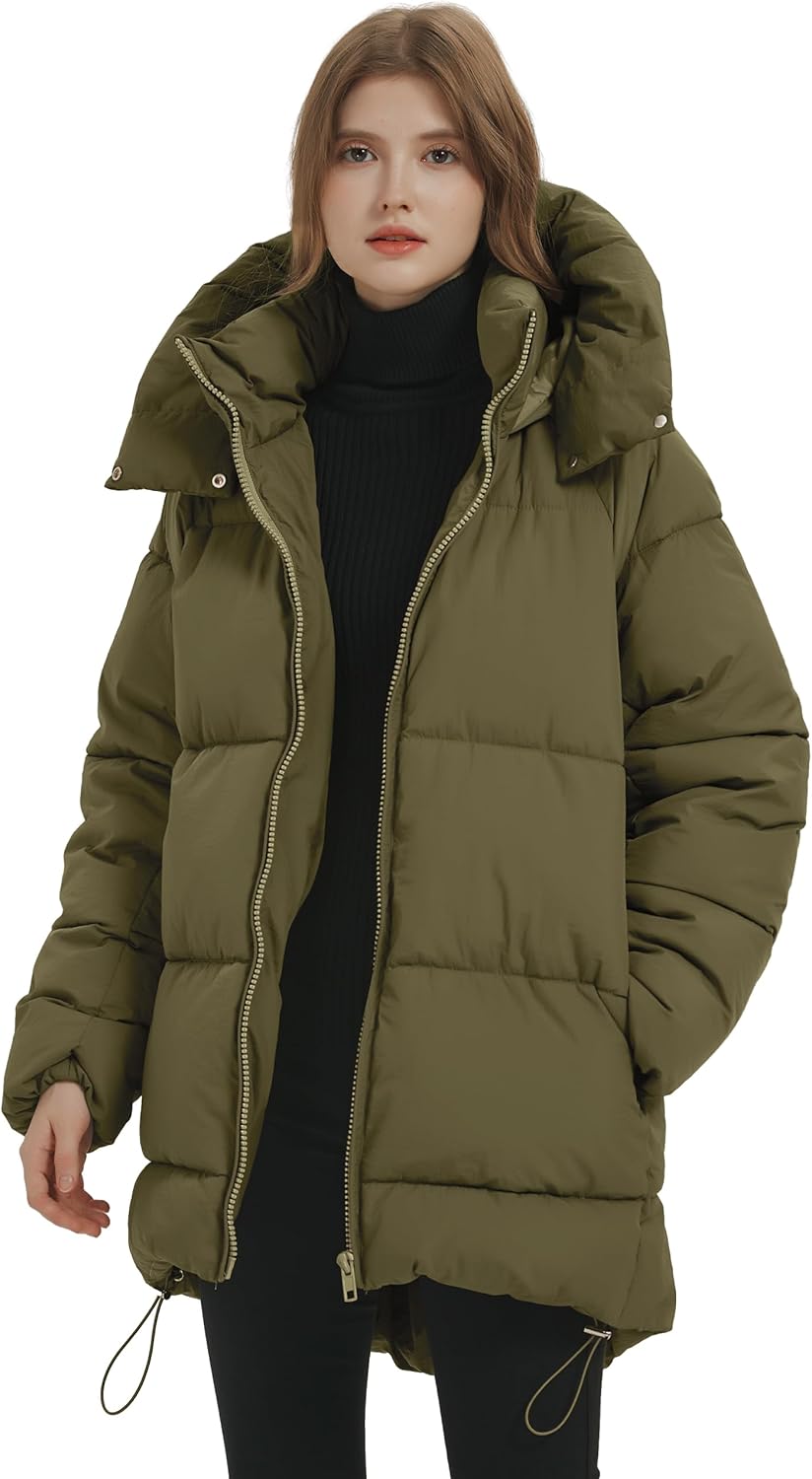 Kissonic Women's Hooded Winter Puffer Coat Long Zip-Up Jacket with Pockets