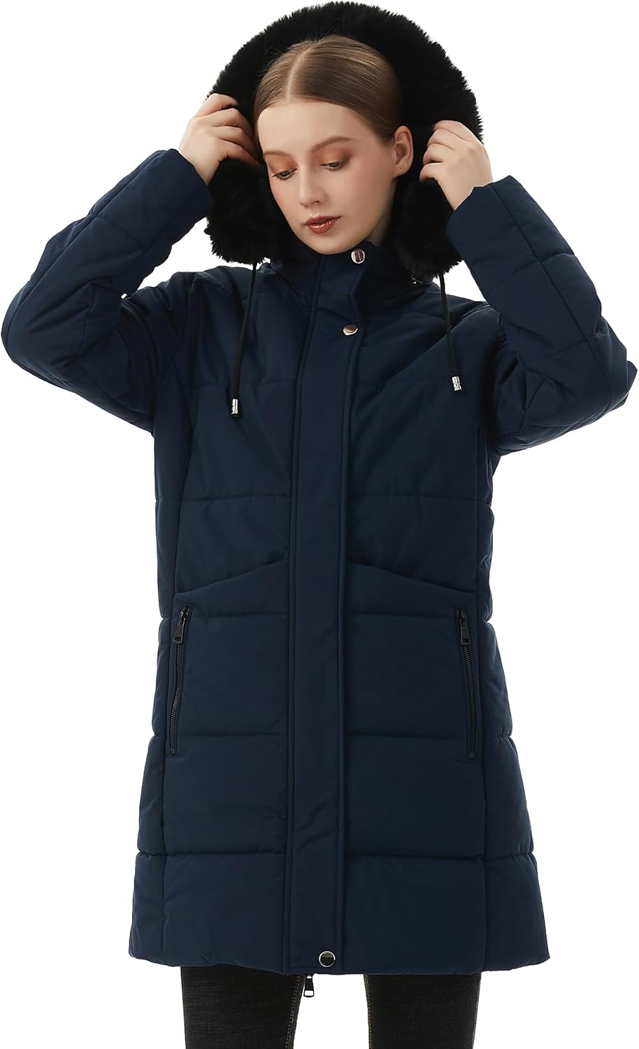 MOERDENG Women's Thicker Winter Puffer Coat – Fleece-Lined Down Jacket with Waterproof Shell and Detachable Faux Fur Hooded Parka