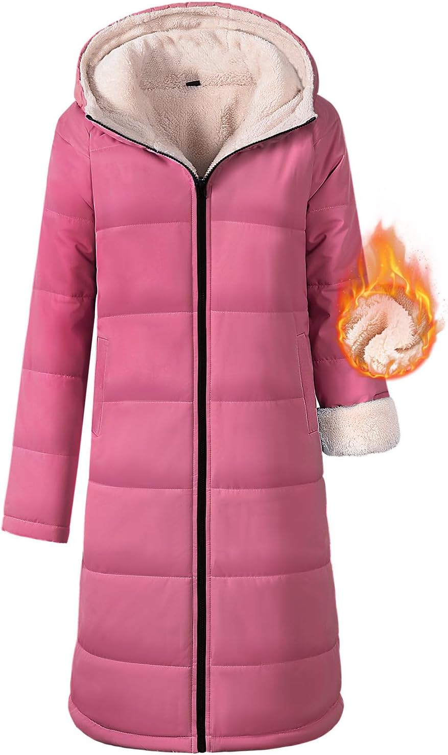 Yusongirl Women's Long Winter Puffer Coat Sherpa Fleece Lined Hooded Down Jacket Oversized Warm Parka