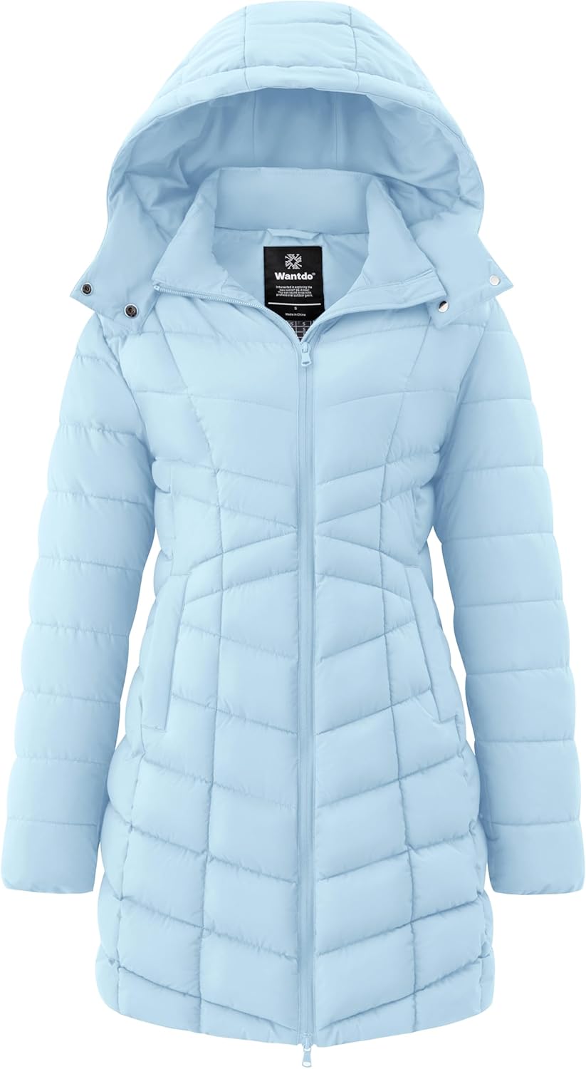 wantdo Women's Long Quilted Puffer Jacket Warm Padded Winter Coat – Plus Sizes Available