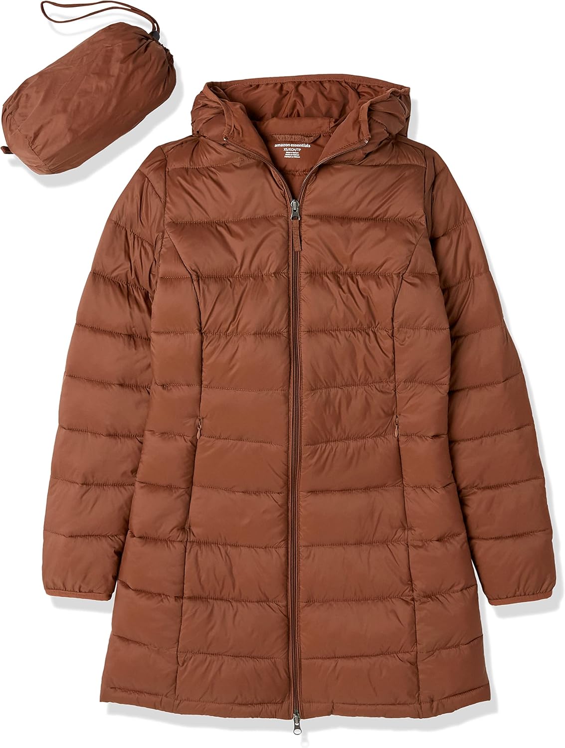 Essentials Women’s Lightweight Packable Hooded Puffer Coat – Water-Resistant, Plus Sizes Available