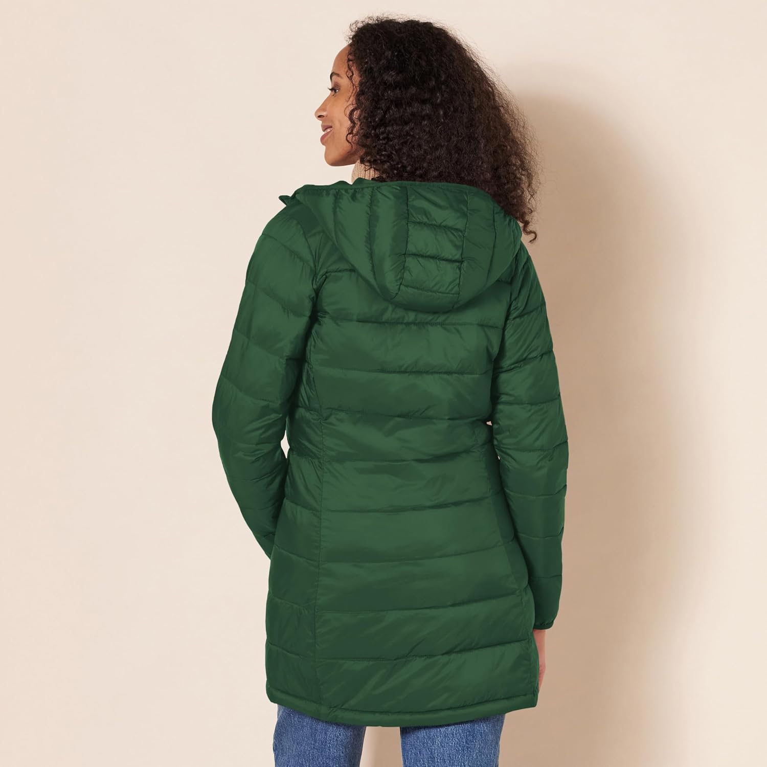 Essentials Women’s Lightweight Packable Hooded Puffer Coat – Water-Resistant, Plus Sizes Available