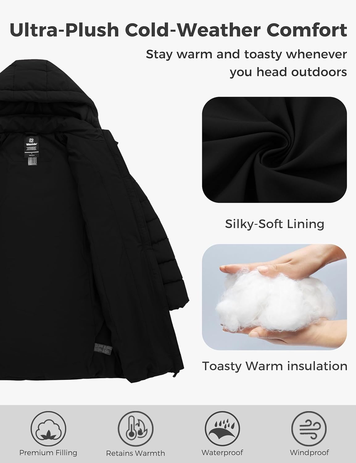 wantdo Women's Long Quilted Puffer Jacket Warm Padded Winter Coat – Plus Sizes Available