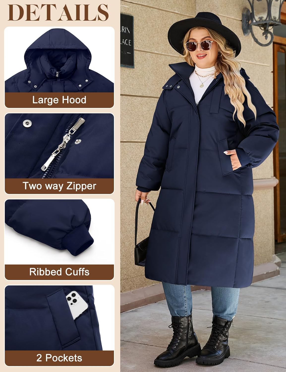 Women's Plus-Size Hooded Long Winter Puffer Coat Quilted Water-Resistant Warm Parka Outerwear 2025