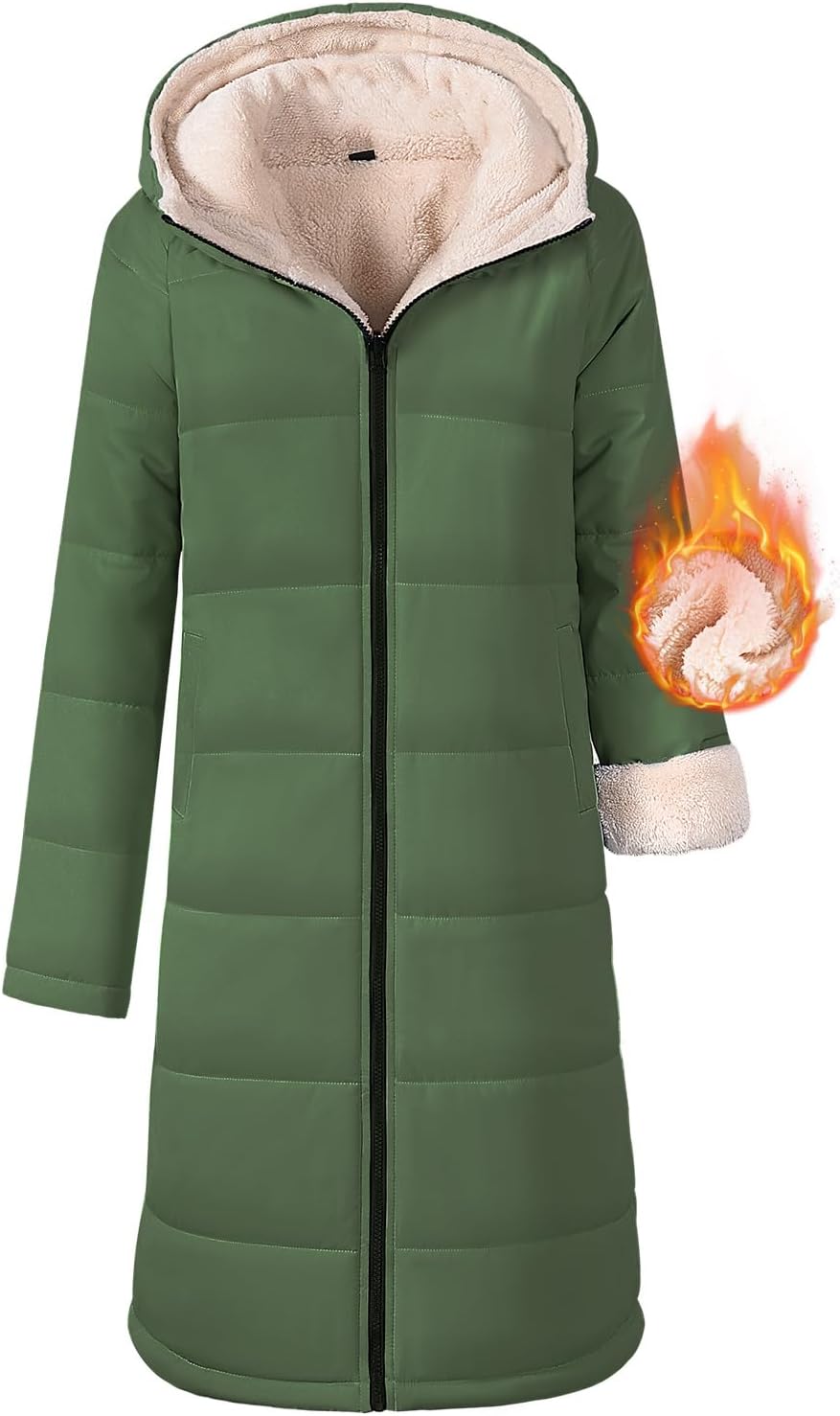 Yusongirl Women's Long Winter Puffer Coat Sherpa Fleece Lined Hooded Down Jacket Oversized Warm Parka