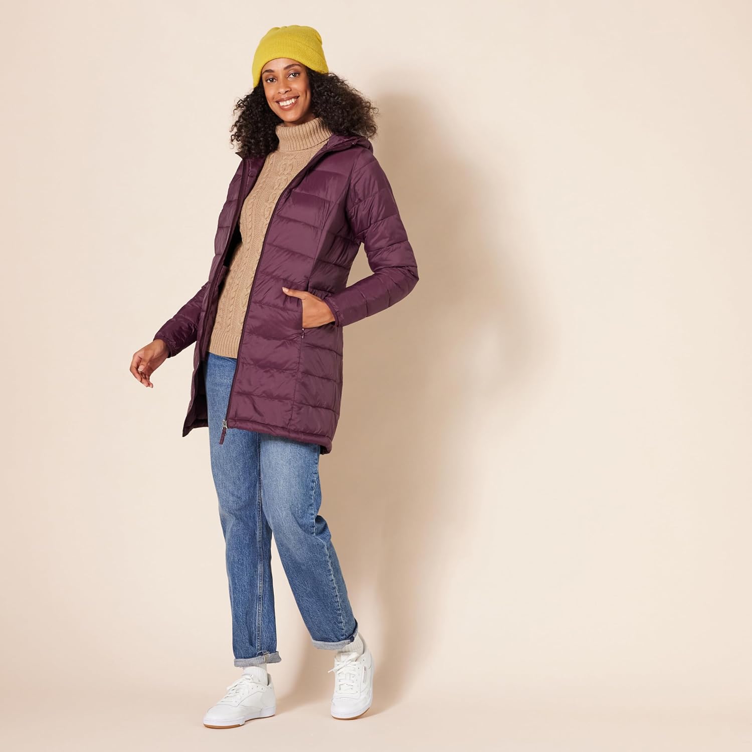 Essentials Women’s Lightweight Packable Hooded Puffer Coat – Water-Resistant, Plus Sizes Available