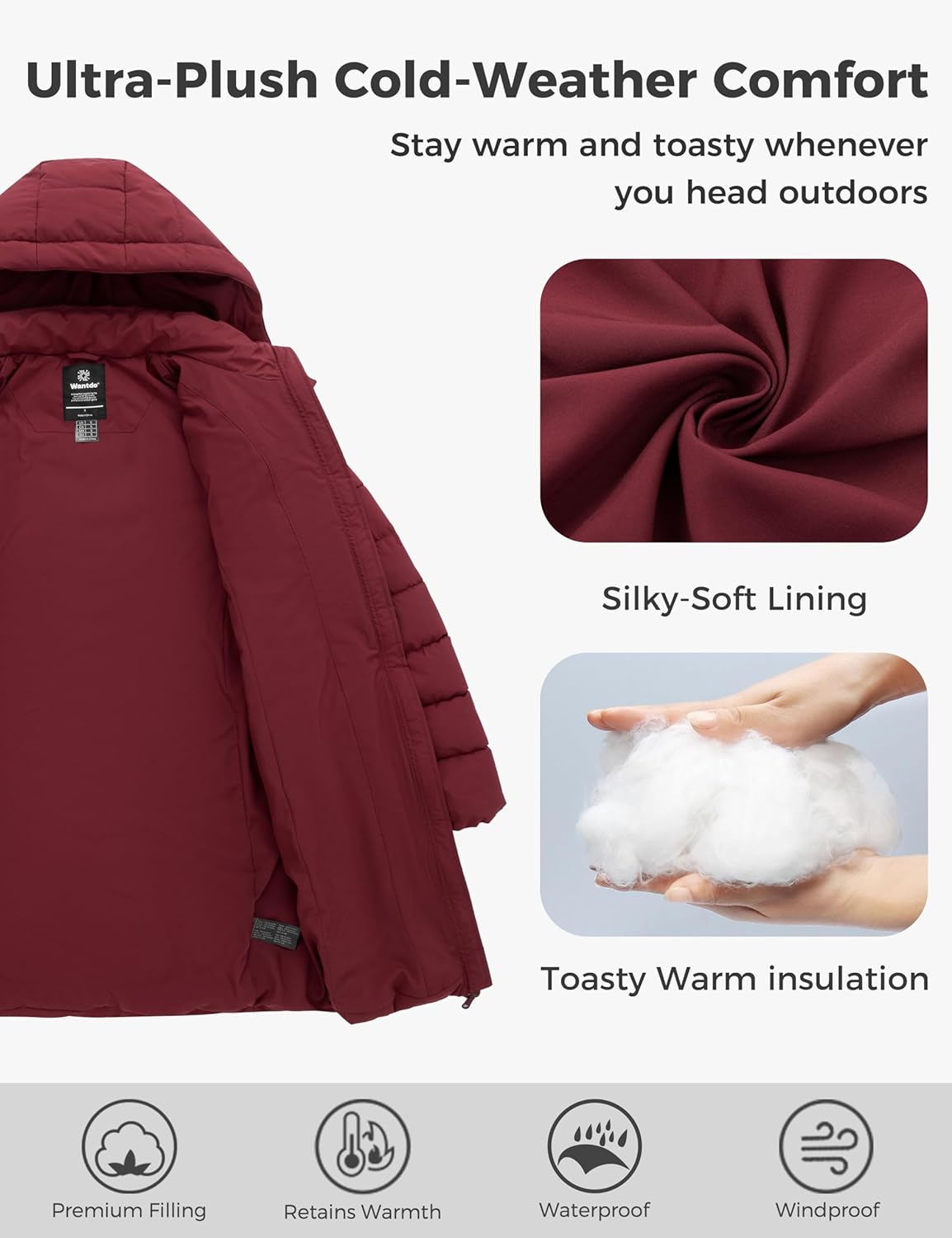 wantdo Women's Long Quilted Puffer Jacket Warm Padded Winter Coat – Plus Sizes Available