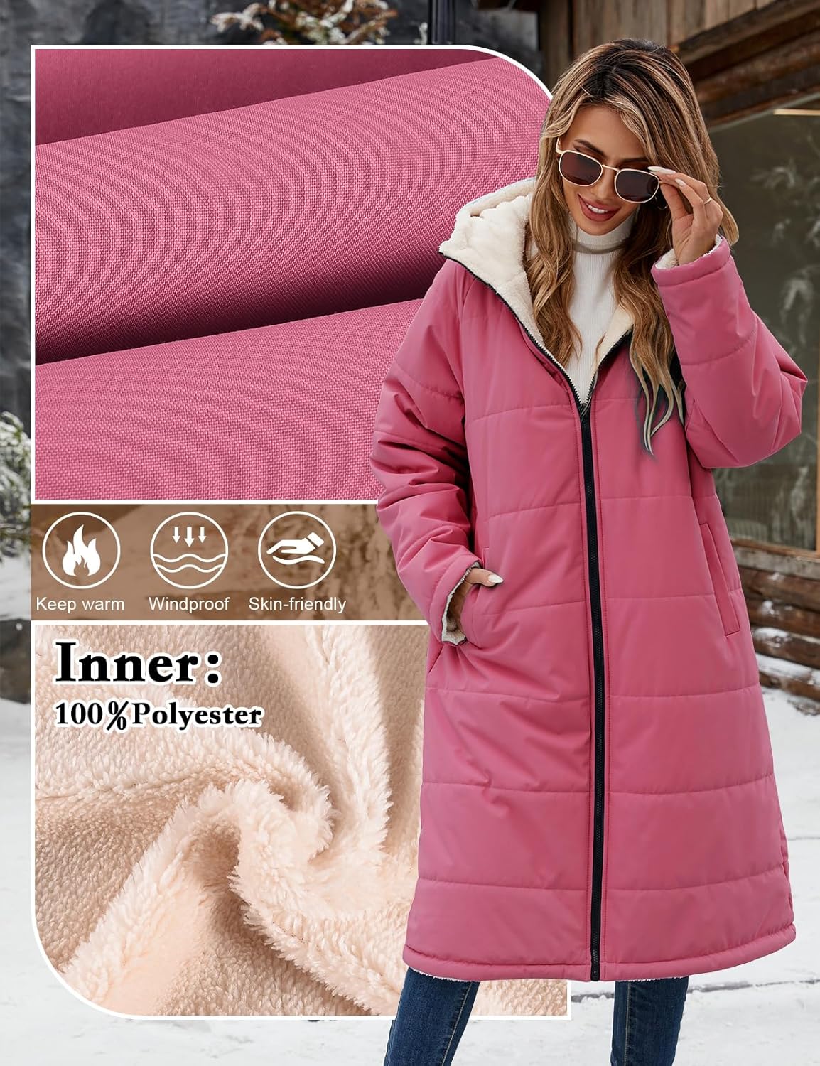 Yusongirl Women's Long Winter Puffer Coat Sherpa Fleece Lined Hooded Down Jacket Oversized Warm Parka