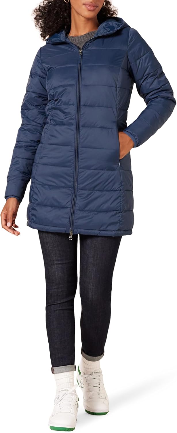 Essentials Women’s Lightweight Packable Hooded Puffer Coat – Water-Resistant, Plus Sizes Available