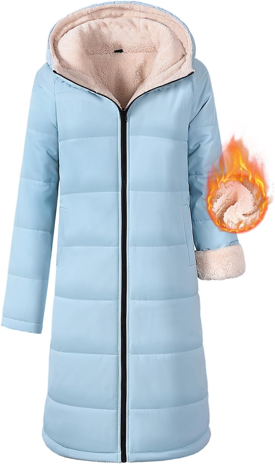 Yusongirl Women's Long Winter Puffer Coat Sherpa Fleece Lined Hooded Down Jacket Oversized Warm Parka