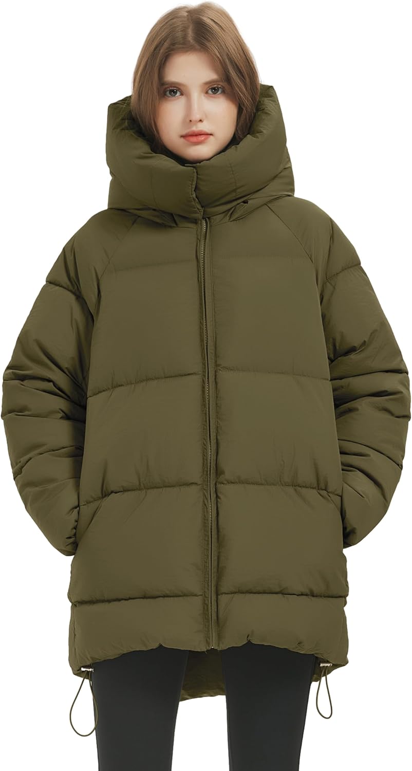 Kissonic Women's Hooded Winter Puffer Coat Long Zip-Up Jacket with Pockets