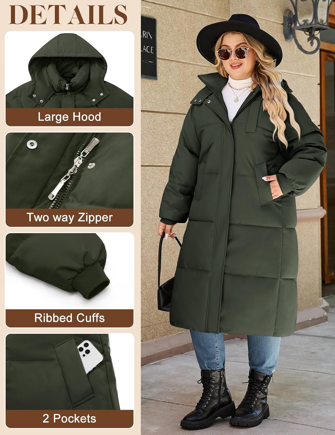 Women's Plus-Size Hooded Long Winter Puffer Coat Quilted Water-Resistant Warm Parka Outerwear 2025