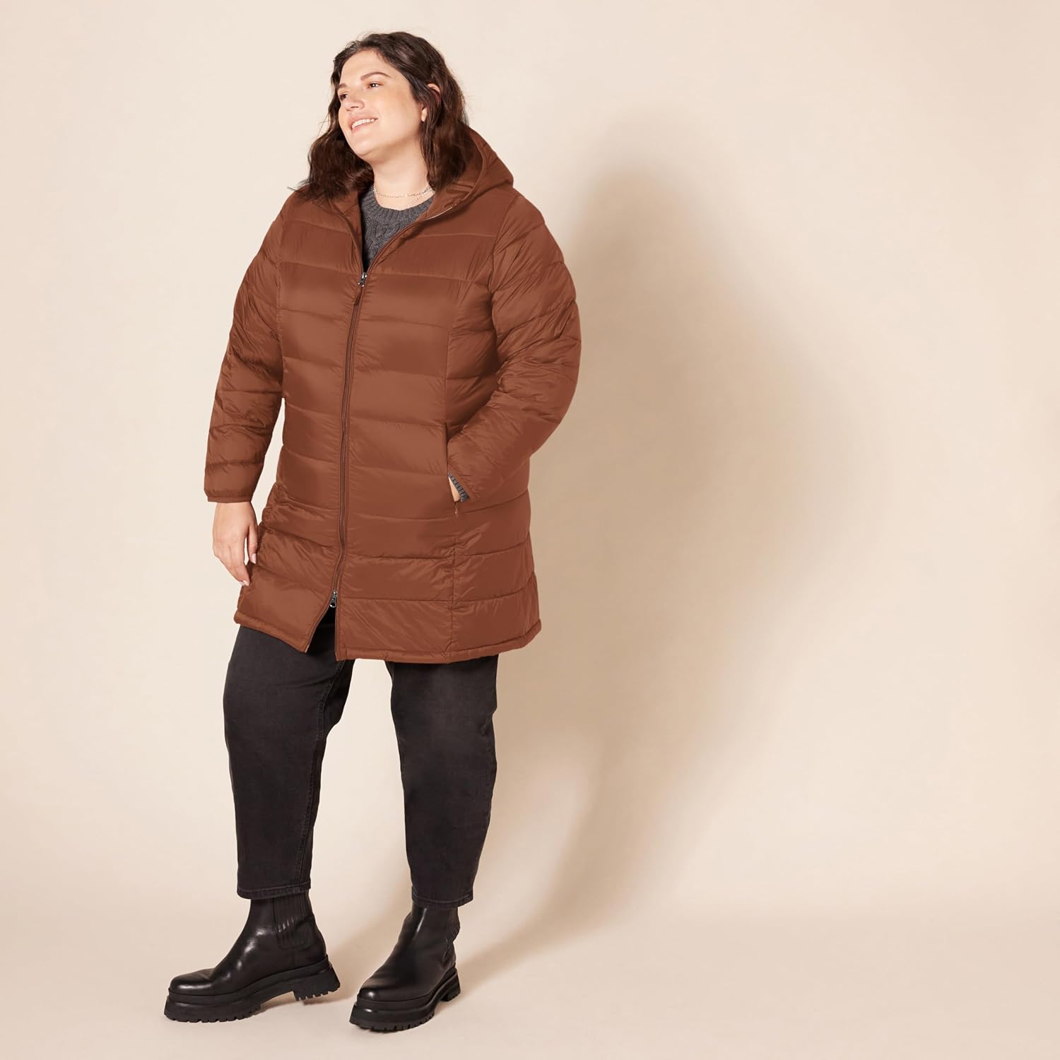 Essentials Women’s Lightweight Packable Hooded Puffer Coat – Water-Resistant, Plus Sizes Available
