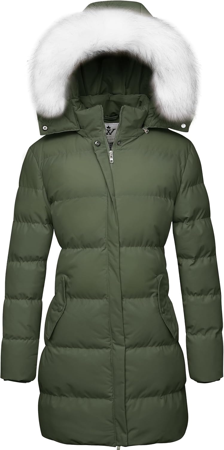 WenVen Women's Thicker Winter Puffer Coat Warm Jacket with Removable Faux Fur Hood