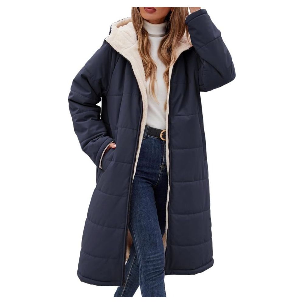 Yusongirl Women's Long Winter Puffer Coat Sherpa Fleece Lined Hooded Down Jacket Oversized Warm Parka