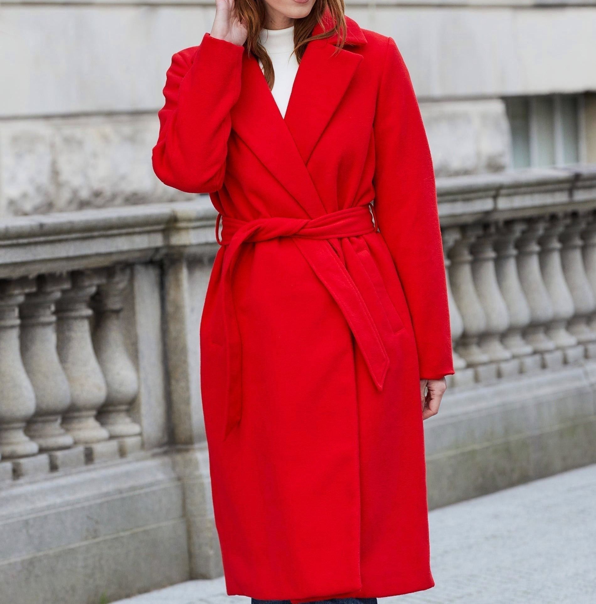 Women’s Red Tailored Belted Longline Coat