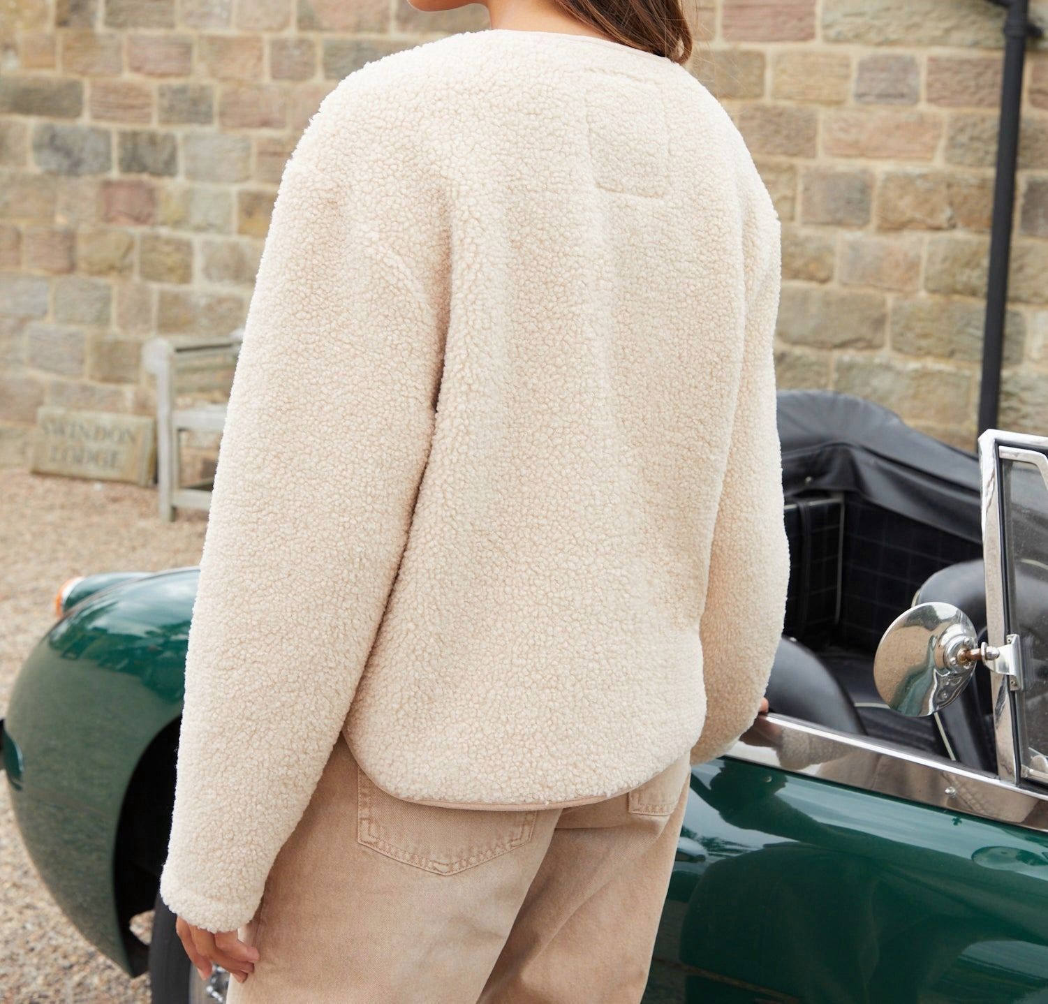 Women’s Beige Fleece Borg Jacket with Toggle Closure