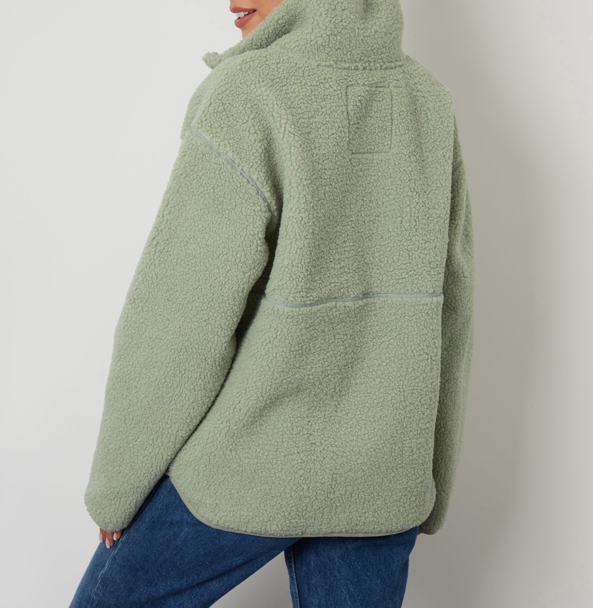 Women’s Sage-Colored Half-Zip Borg Fleece Pullover