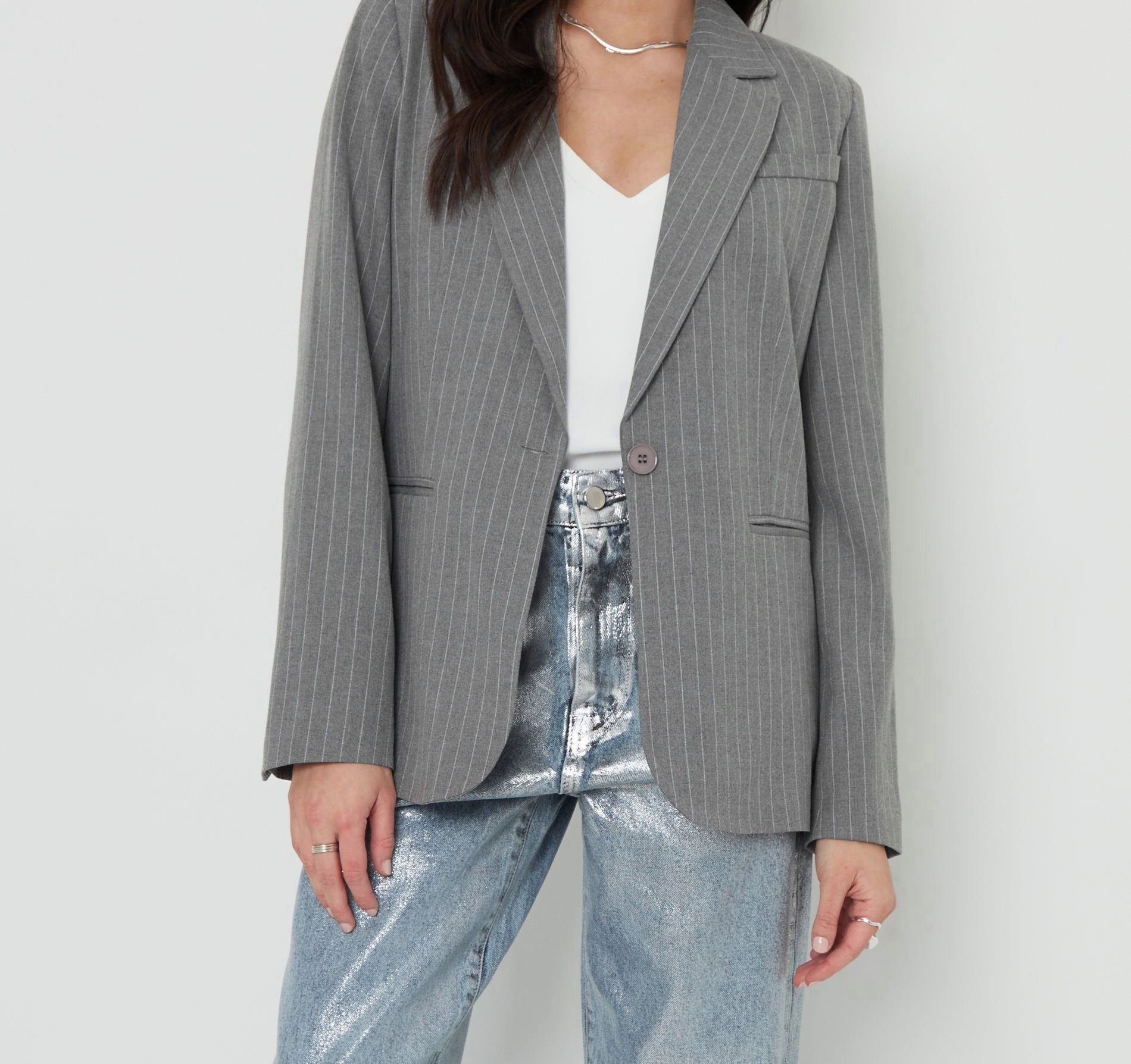 Women’s Grey Pinstripe Fully Lined Blazer