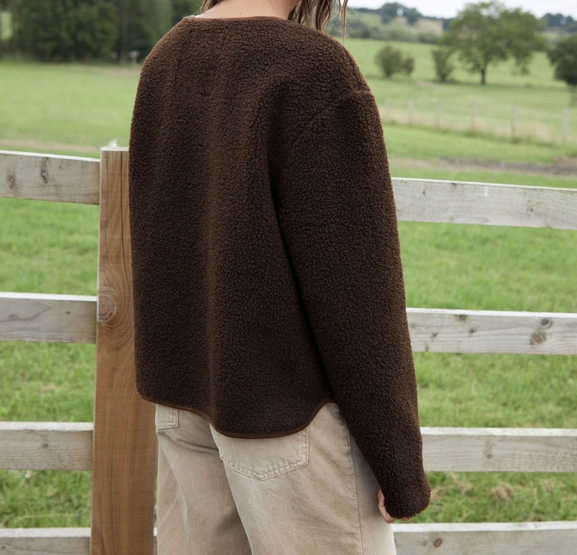 Women’s Chocolate Brown Borg Fleece Jacket with Toggle Closure