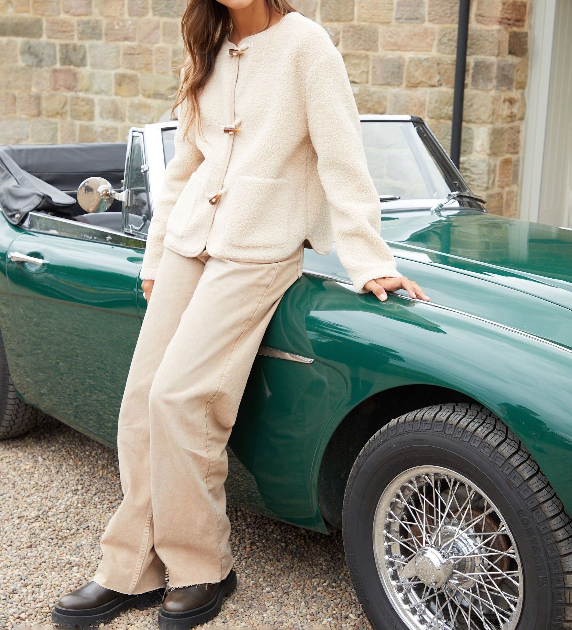 Women’s Beige Fleece Borg Jacket with Toggle Closure