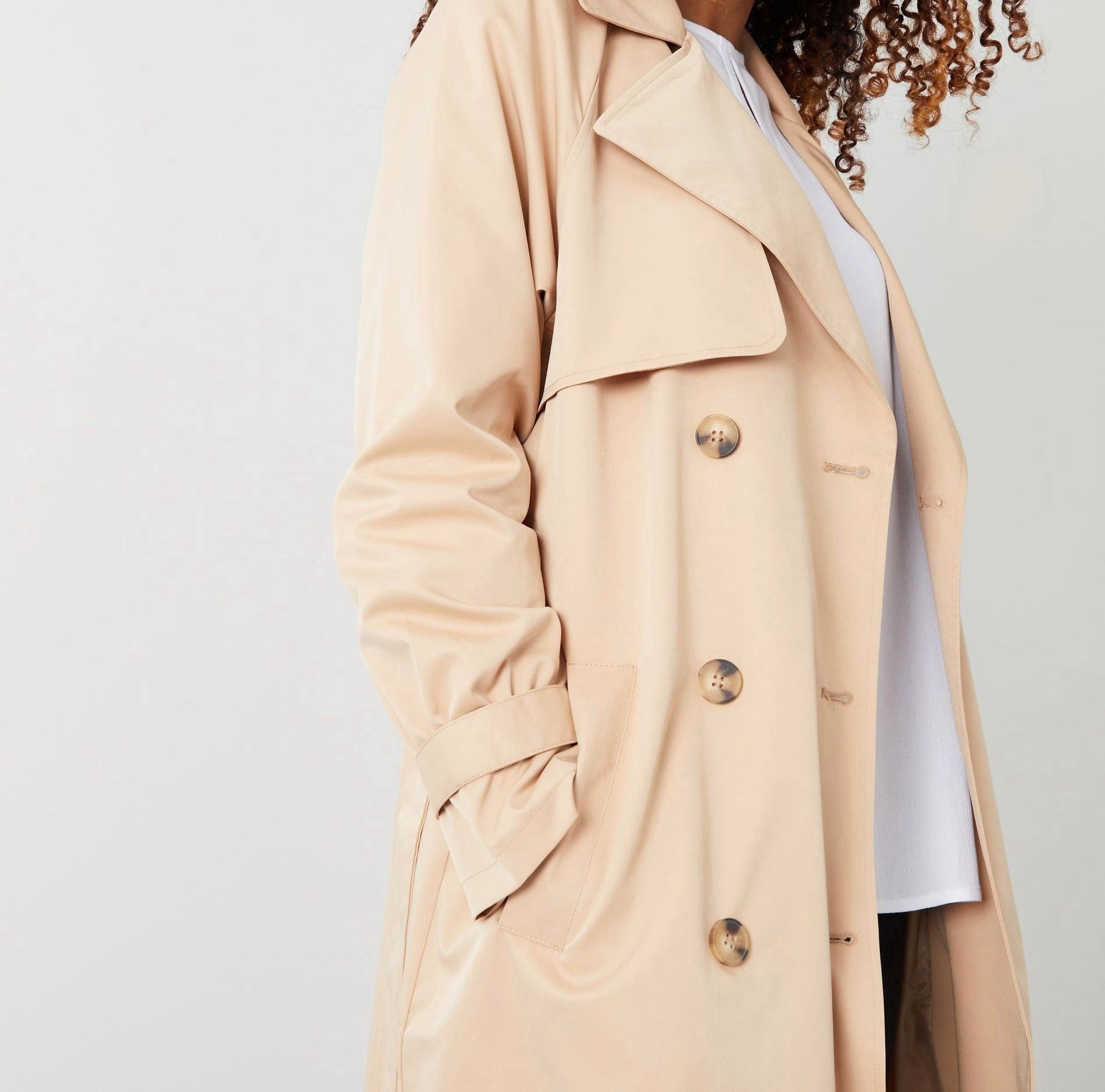 Women’s Stone-Colored Double-Breasted Trench Coat