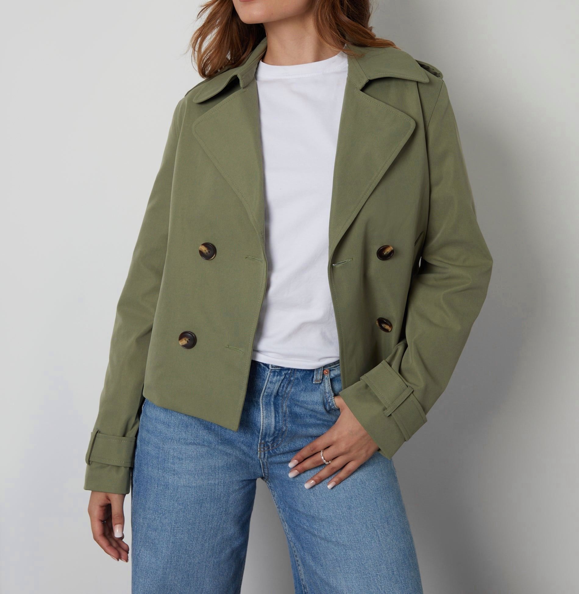 Women’s Khaki Cropped Double-Breasted Trench Coat