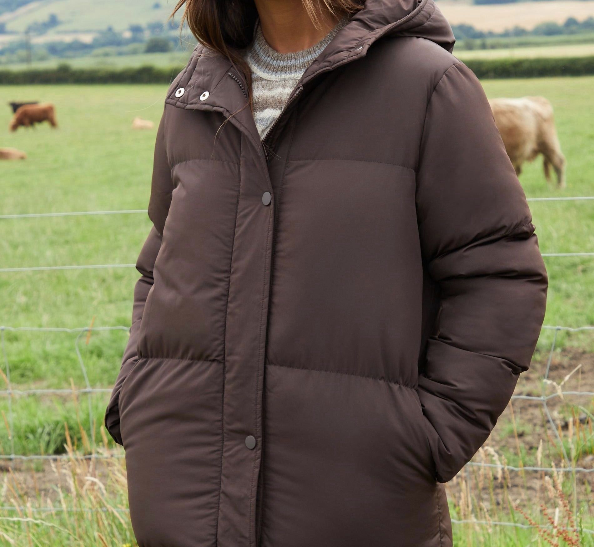 Women’s Chocolate Brown Long Puffer Jacket