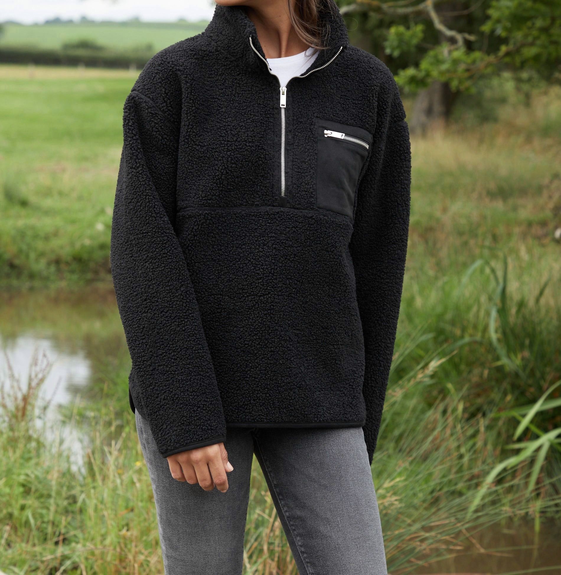 Women’s Black Borg Fleece Pullover with Half-Zip