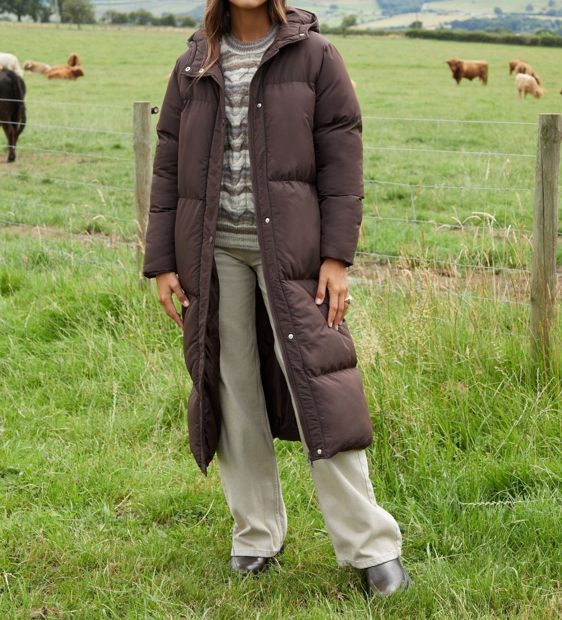 Women’s Chocolate Brown Long Puffer Jacket