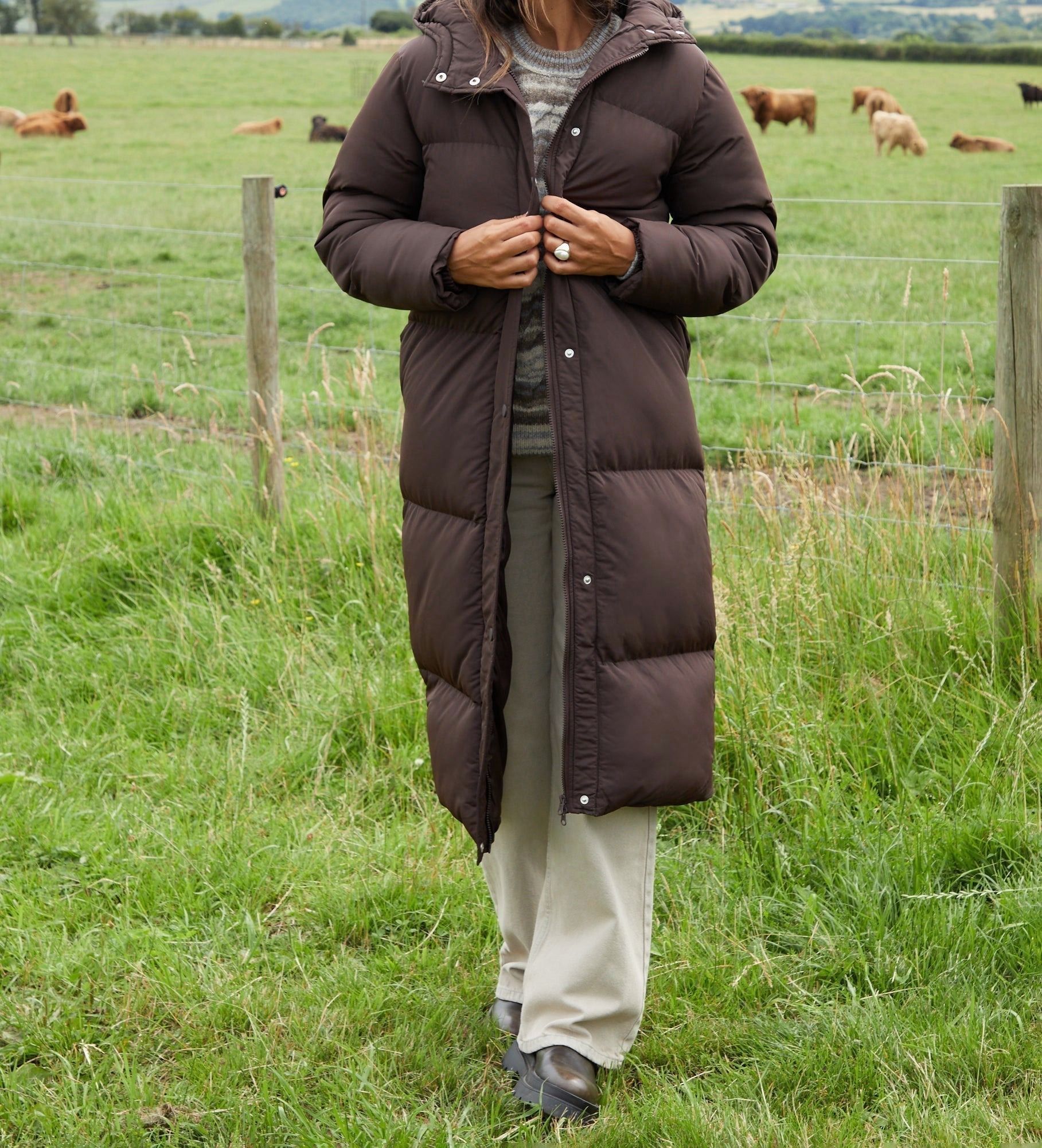 Women’s Chocolate Brown Long Puffer Jacket