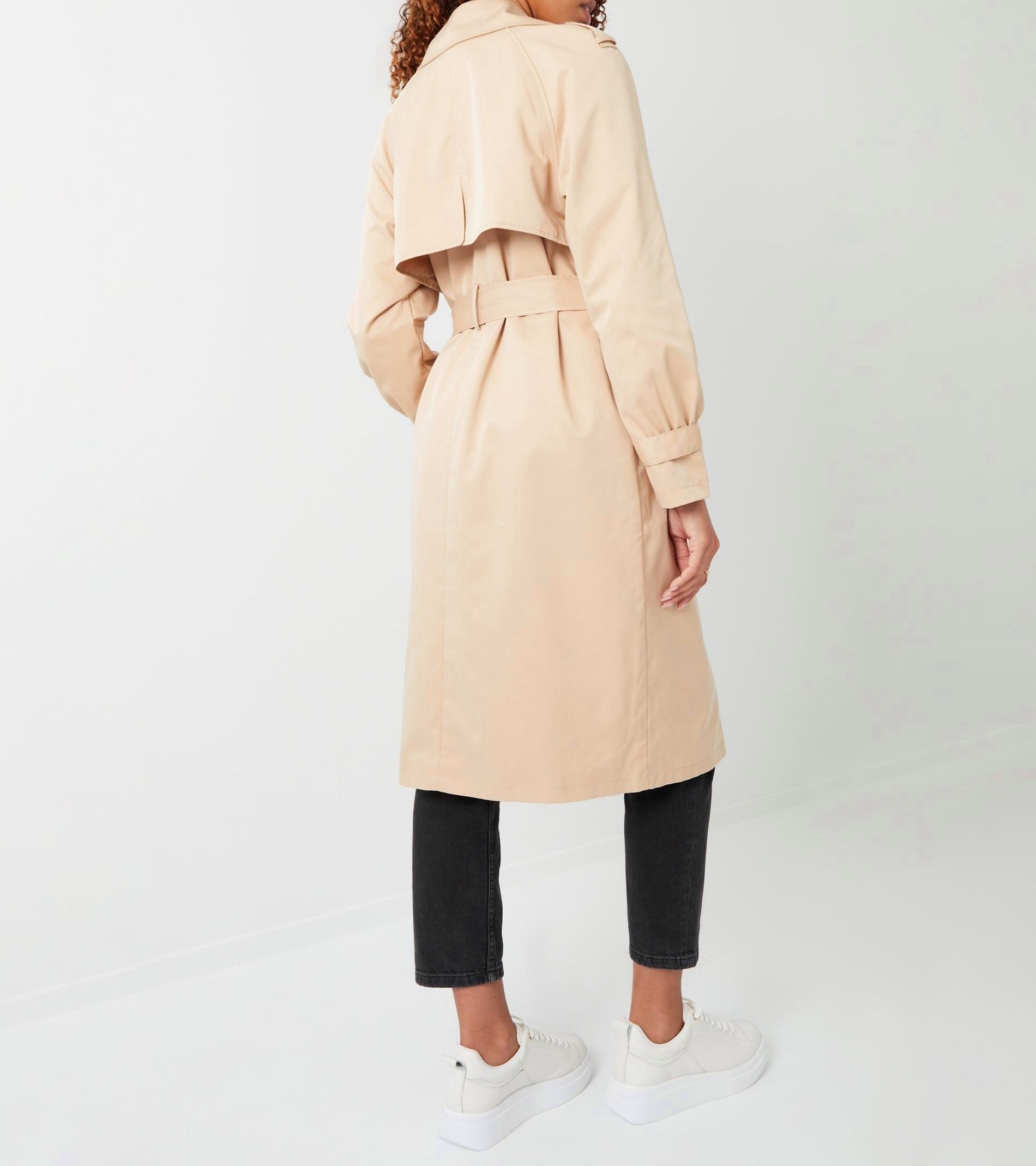 Women’s Stone-Colored Double-Breasted Trench Coat