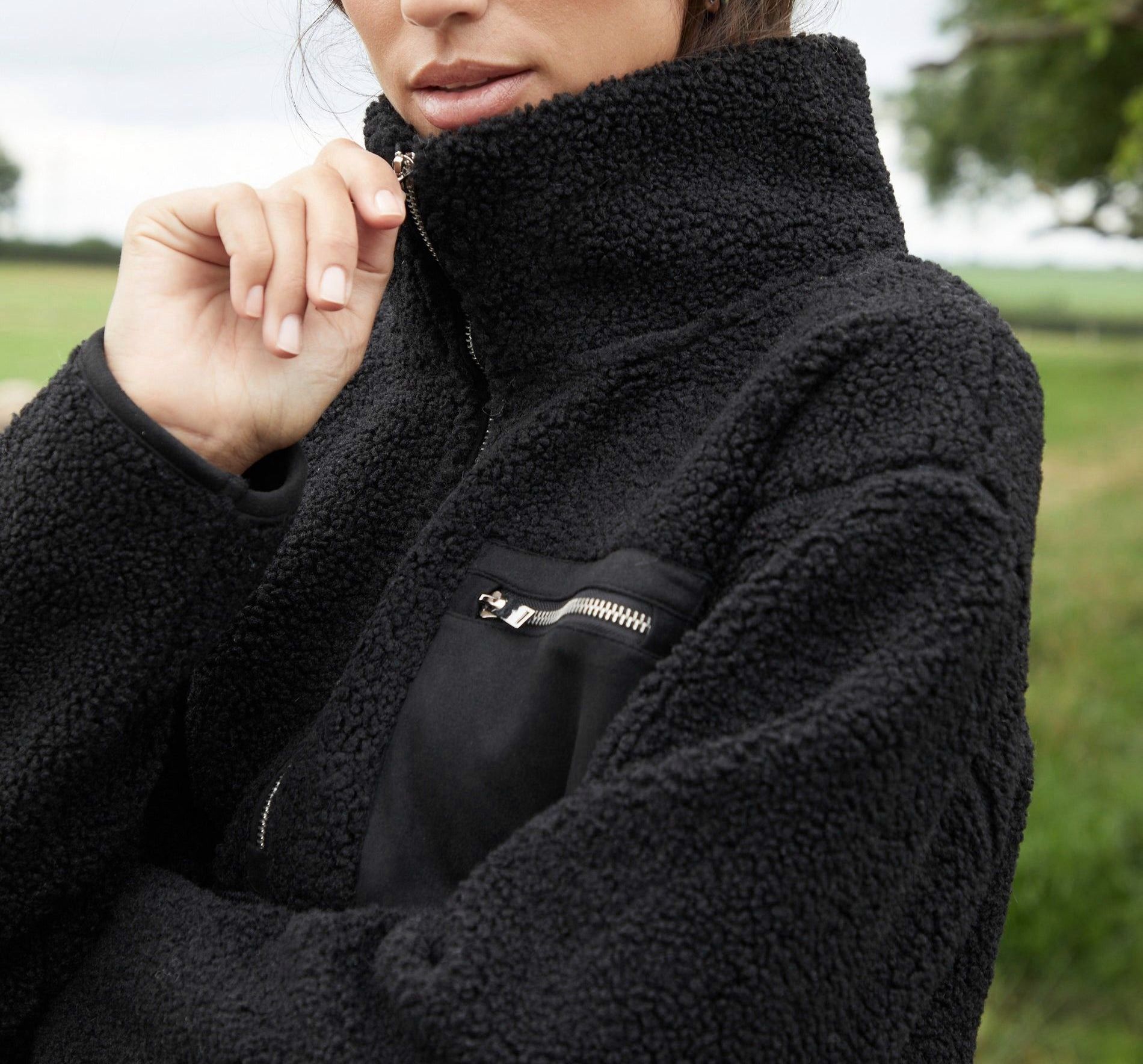 Women’s Black Borg Fleece Pullover with Half-Zip