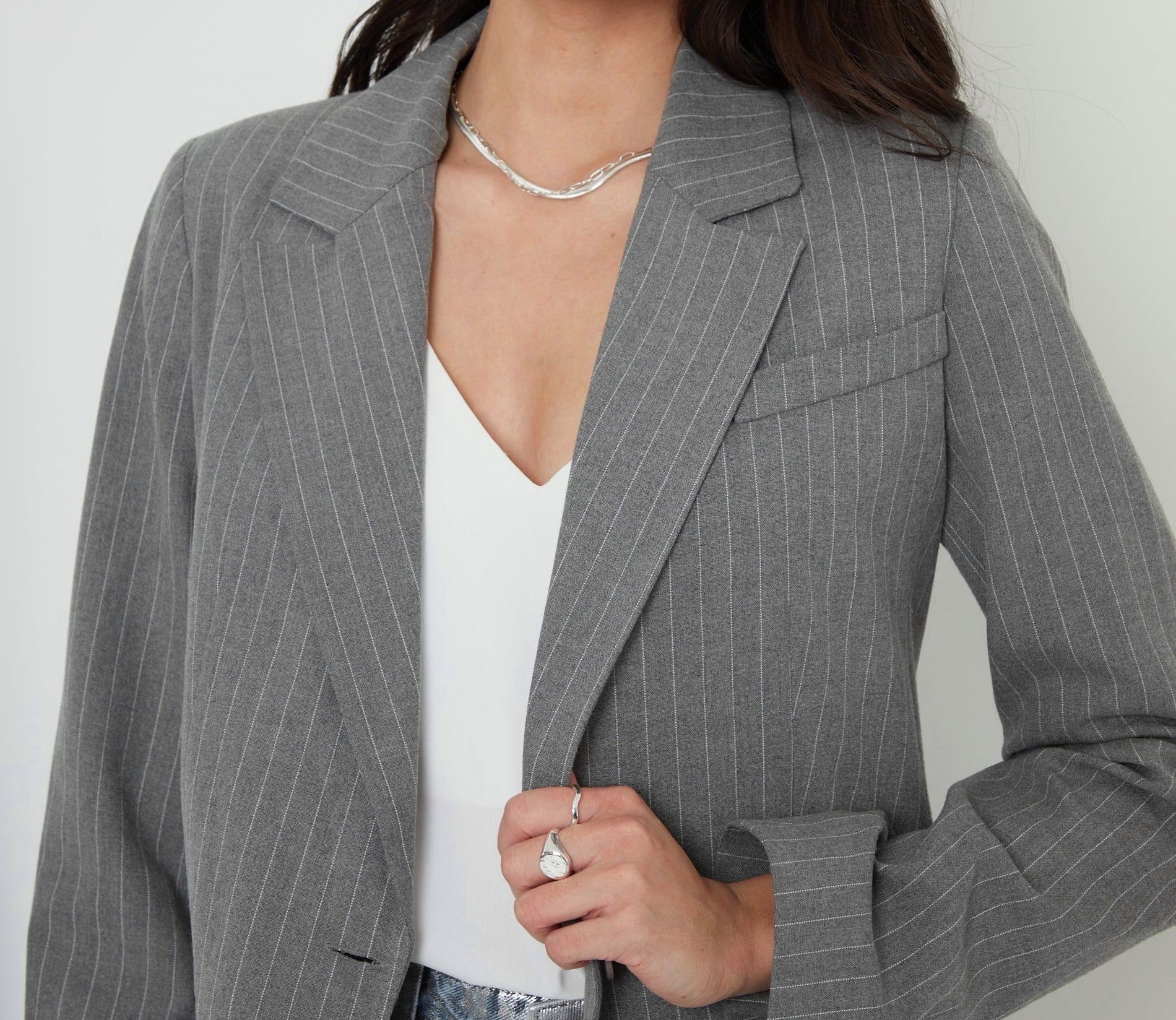 Women’s Grey Pinstripe Fully Lined Blazer