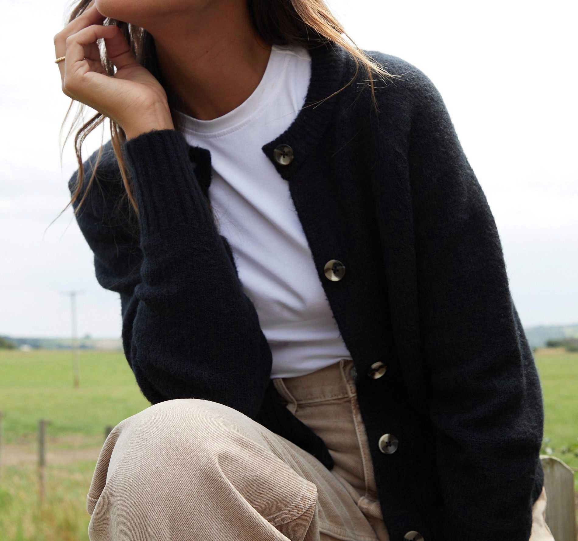 Women’s Black Knit Cardigan with Button Closure